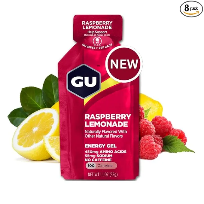 GU Energy Original Sports Nutrition Energy Gel, 8-Count, Raspberry Lemonade