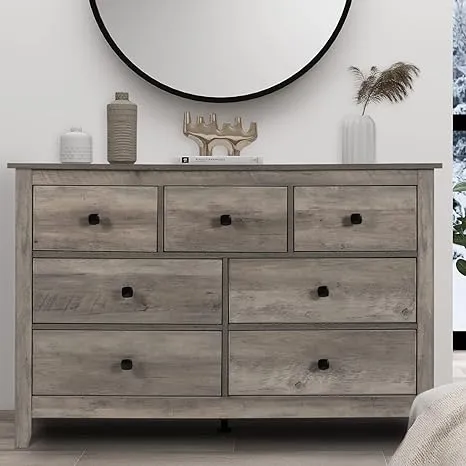 Vikiullf 7 Drawer Dresser - Wooden Bedroom Dresser, Storage Drawers Cabinet for Bedroom, Living Room, Farmhouse Dresser Organizer, White OakVikiullf 7 Drawer Dresser - Wooden Bedroom Dresser, Storage Drawers Cabinet for Bedroom, Living Room, Fa…