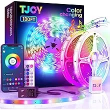 TJOY 130ft Bluetooth LED Strip Lights, RGB Color Changing, Music Sync, App Control, Indoor Usage, 5050 SMD, 2 Rolls, for Bedroom Kitchen TV Party (APP+Remote +Mic)