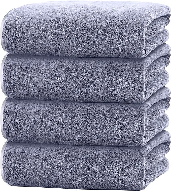 Cosy Family Microfiber 4 Pack Bath Towel Set, Lightweight and Quick Drying, Ultra Soft Highly Absorbent Towels for Bathroom, Gym