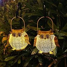 2 Pack Hanging Solar Lanterns - Garden Light Waterproof 2 Pack Owl Lantern