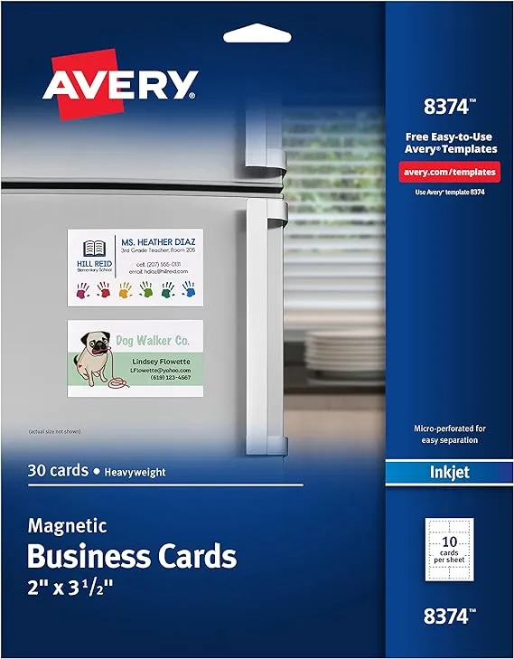 Avery® Magnetic Business Cards, Inkjet Compatible, White, Matte Finish, 10 Cards Per Sheet, Pack Of 3 Sheets