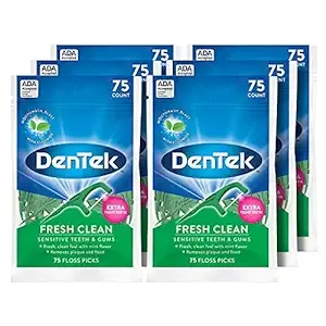 DenTek Fresh Clean Floss Picks, For Extra Tight Teeth, 75 Count, 6 Pack