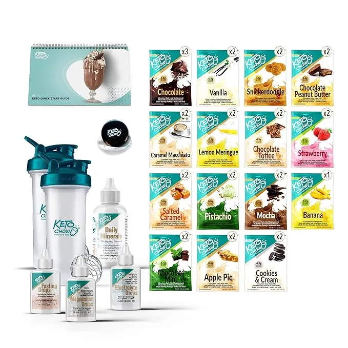 Keto Chow Elite Kit | Keto Meal Replacement Shake Powder | Nutritionally Complete | Low Carb Shakes | Delicious Easy Meal Substitute | Protein Rich Keto Food You Choose The Fat | Single Meal Samples