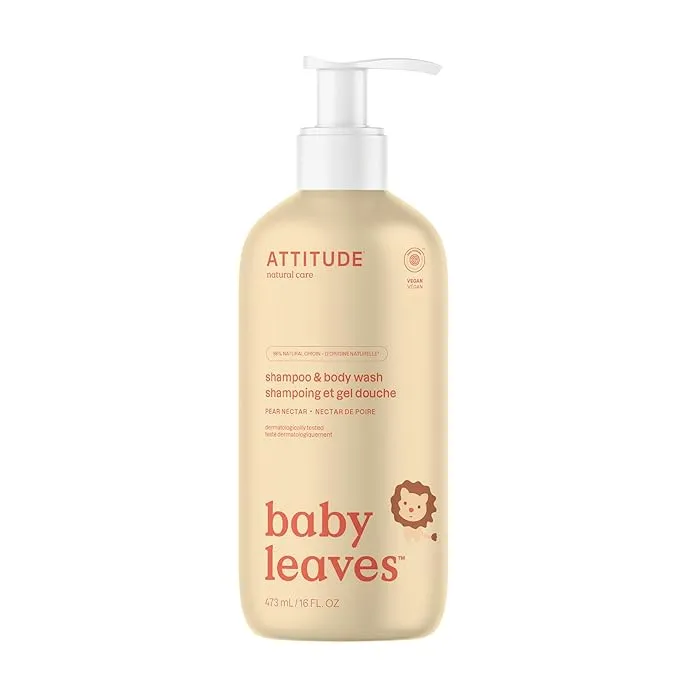 ATTITUDE 2-in-1 Shampoo and Body Wash for Baby, EWG Hypoallergenic Plant- and Mineral-Based Ingredients, Vegan and Cruelty-Free, Pear Nectar, 16 Fl Oz