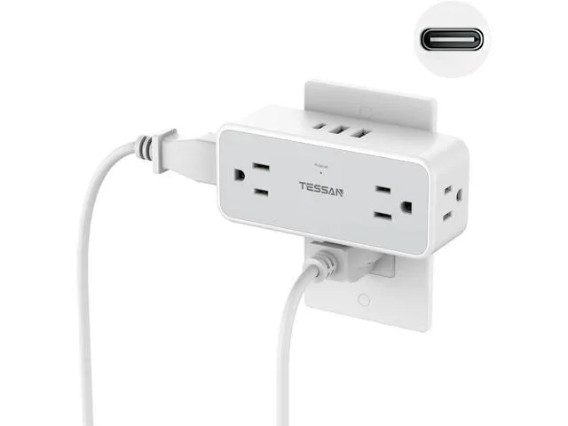 Multi-Plug Outlet Splitter, TESSAN 4 Wall Outlet Extender with 3 USB Wall Charger(1 USB C), Surge Protector 900J, Widely Spaced Multiple Plug Expander for Home, Office, Dorm Room Essentials