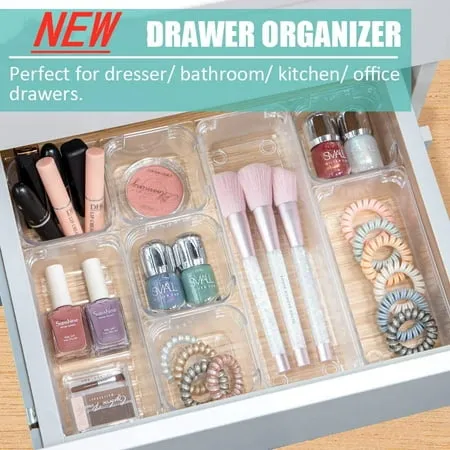 DCA 25 PCS Clear Plastic Drawer Organizer Tray, Bathroom Organizers and Storage Bins for Makeup, Kitchen Utensils, Jewelries, Gadgets, Office Desk