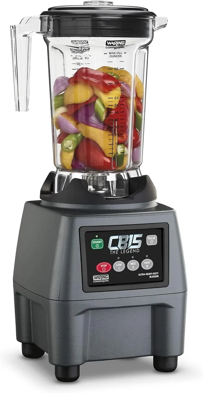 Waring Commercial CB15P Ultra Heavy Duty 3.75 HP Blender, Electric Touchpad Controls with BPA Free Copolyester 1 Gallon Container, 120V. 5-15 Phase Plug,Stainless Steel, Black