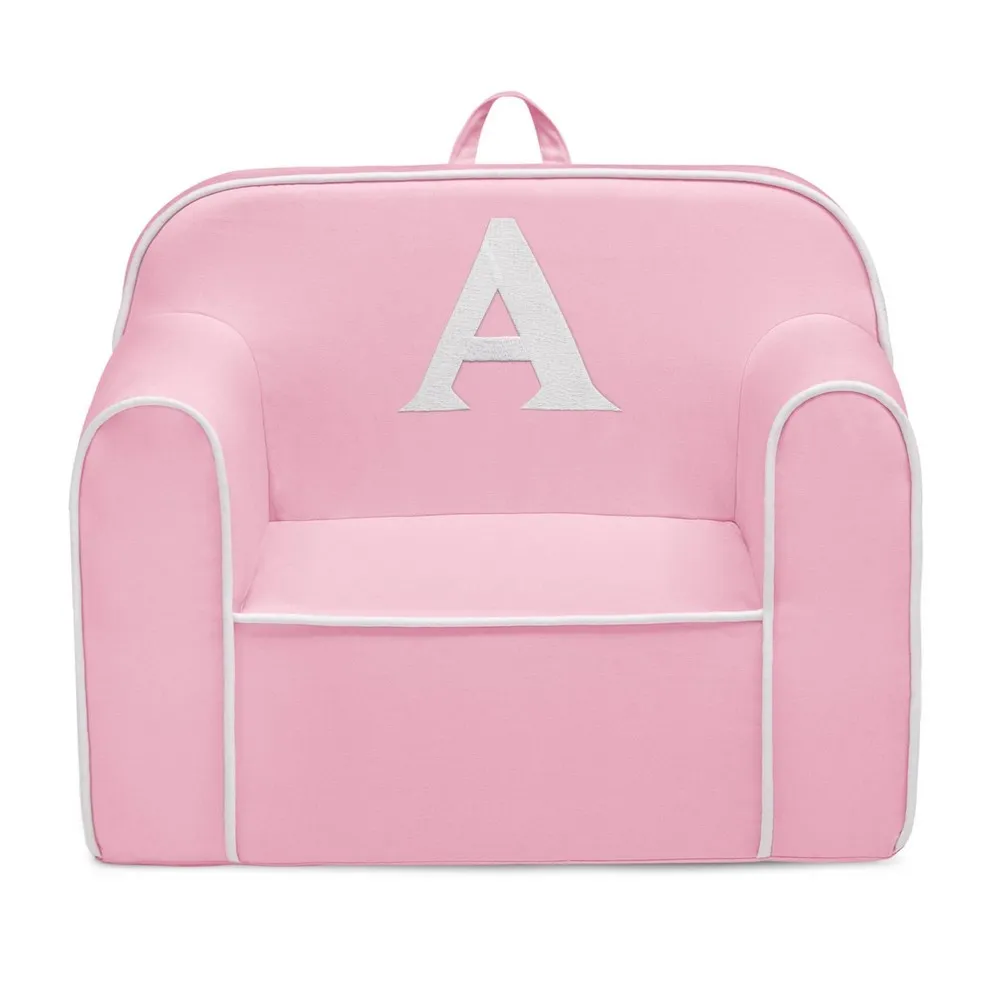 Delta Children Personalized Monogram Cozee Foam Kids' Chair - Customize with Letter A - 18 Months and Up - Pink & White