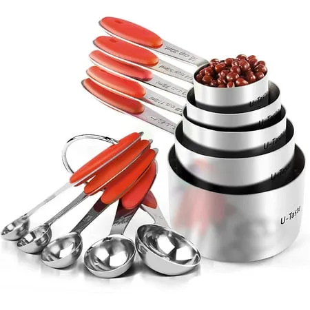 U-Taste 18/8 Stainless Steel Measuring Cups and Spoons Set of 10 (Red)