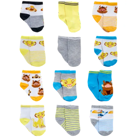 Disney Baby Boys’ Socks - 12 Pack Mickey Mouse Winnie The Pooh Lion King Toy Story (Newborn/Infant)