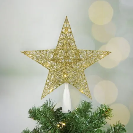 Northlight 10" LED Lighted Gold Glittered Star Christmas Tree Topper