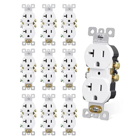 ELEGRP 20 Amp 125V Residential Grade Self Grounding Duplex Outlet, White (10-Pack)