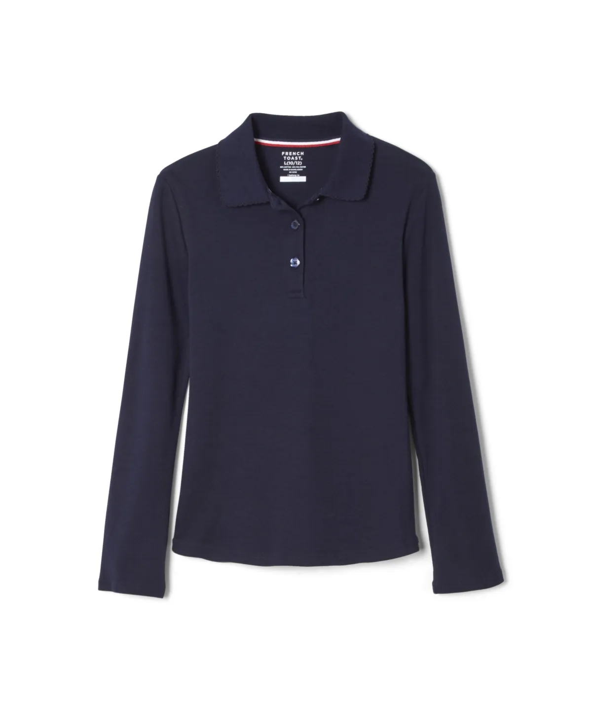 French Toast Girls 7-16 Long Sleeve Picot Collar Interlock Polo