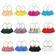 Lantai 12 Pairs Bohemian Tassel Earrings Set-Trendy Colorful Fringe Summer Beach ...