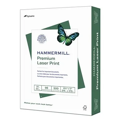 Hammermill Premium Laser Print Paper, 98 Bright, 24lb, 8.5 x 11, White, 500/Ream