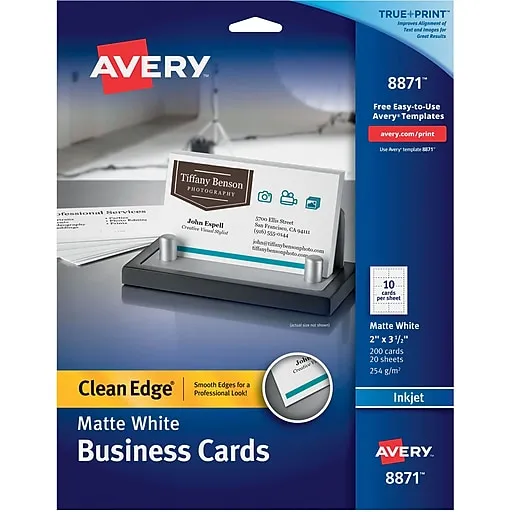 Avery Clean Edge Business Cards, True Print Matte, Two-Sided Printing, 2" x 3-1/2", 200 Cards (8871)