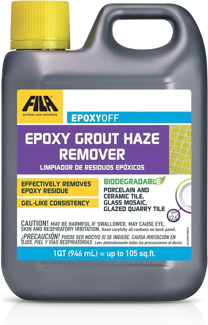 FILA EPOXYOFF, Epoxy Grout Haze Remover, Effectively Removes Epoxy Residue, The Product Can Be Applied on Vertical Surfaces, Gel, 1 QT