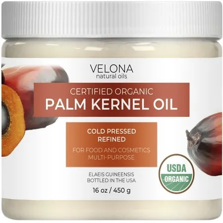 Velona USDA Certified Organic Palm Kernel Oil - 16 oz | 100% Pure and Natural Carrier Oil | Refined Cold Pressed | Face Hair Body & Skin Care | Use Today - Enjoy Results