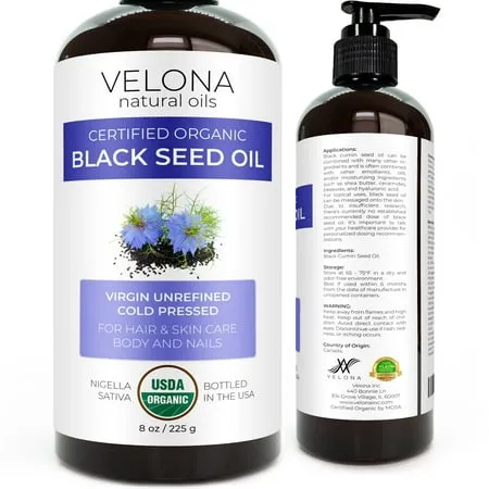 Velona Black Cumin Seed Oil USDA Certified Organic - 8 oz | 100% Pure and Natural Carrier Oil | Unrefined Cold Pressed | Hair Body and Skin Care | Use Today - Enjoy Results