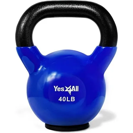 Yes4All Vinyl Coated Kettlebell With Protective Rubber Base, Strength Training Kettlebells for Weightlifting, Conditioning, Strength & Core Training (20Lb - Orange)