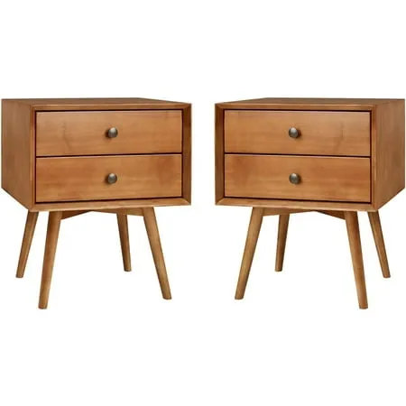 Walker Edison 2 Piece Mid-Century Solid Wood Nightstand