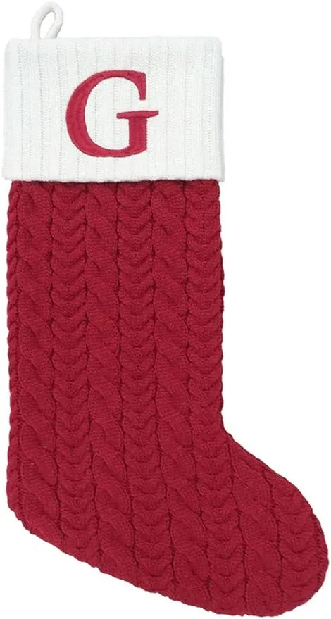 Red Cable Knit Monogram Christmas Stocking, 21-Inch (Letter G)