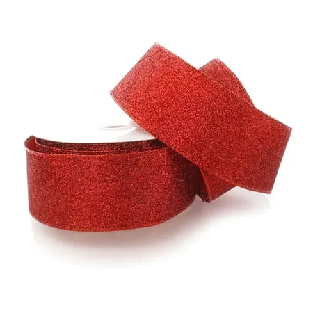 Ribbon Traditions 2 1/2 Wired Glitter Ribbon Red - 25 Yards