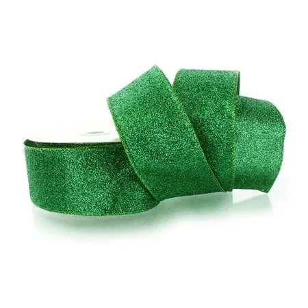 Ribbon Traditions 2 1/2" Wired Glitter Ribbon Emerald - 25 Yards