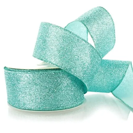 Ribbon Traditions 2 1/2 Wired Glitter Ribbon Aqua - 25 Yards