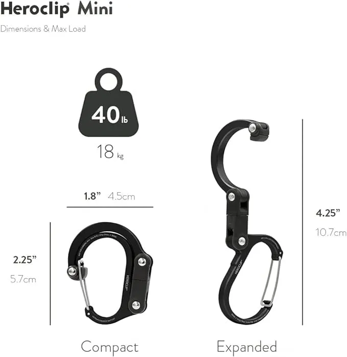 GEAR AID HEROCLIP Carabiner Clip and Hook (Mini) for Travel, Luggage, Purse and Small Bags, Blue Steel