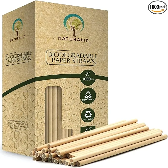 1000-Pack Sturdy Biodegradable Paper Straws Heavy-Duty, Dye-Free, Eco-Friendly Sturdy Paper Straws Bulk Drinking Straws for Smoothies, Restaurants and Party Decorations 7.7" (Brown, 1000pc)