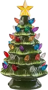 Creative Hobbies Small Vintage Ceramic Christmas Tree with Multi-Color Lights and Clip in Cord - 6.75" Tabletop Tree