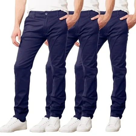 Mens Slim Fit Cotton Stretch Chino Pants (3-Pack)