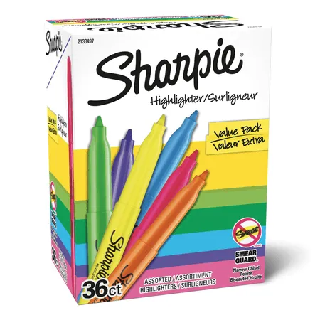 Sharpie Stick Highlighter, Chisel Tip, Assorted, 36/Pack (2133497)