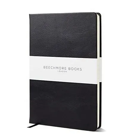 Ruled Notebook - British A5 Journal by Beechmore Books | Large 5.75 inch x 8.25 inch Hardcover Vegan Leather, Thick 120gsm Cream Lined Paper | Gift