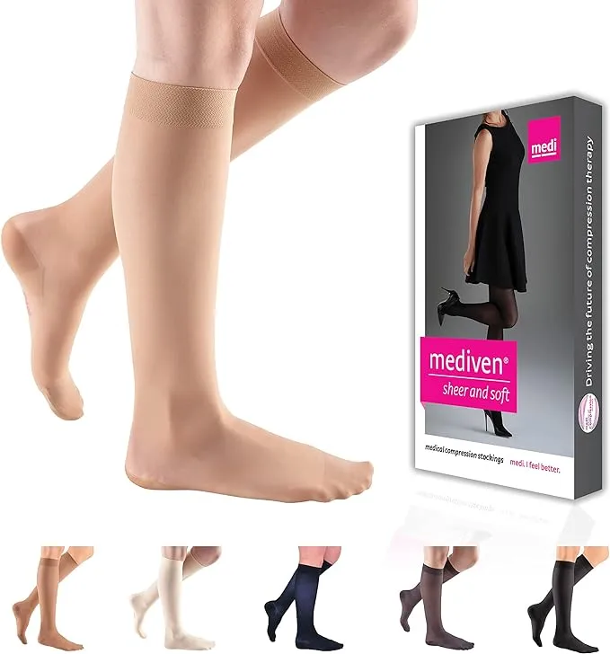 Mediven Plus Knee High w/ Silicone Top Band, V, Beige, 20-30 mmHg