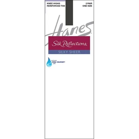 Lot of 2 New Hanes Silk Reflections Reinforced Toe Knee Highs 2 Pk Style 775 Jet