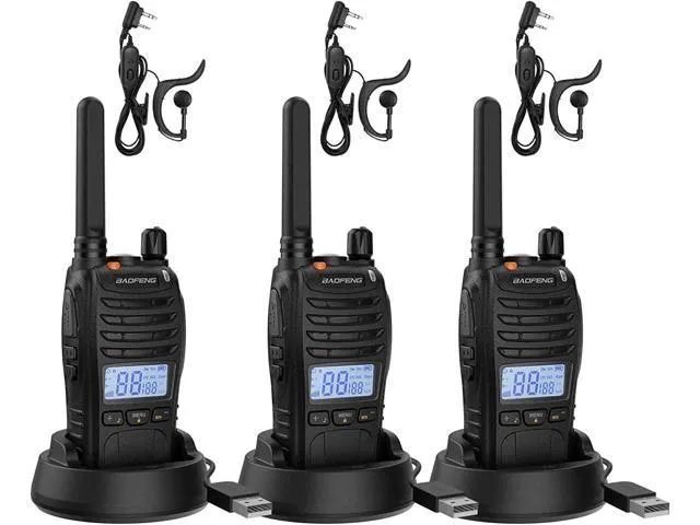 BAOFENG BF-88ST Pro Portable Walkie Talkies, Long Range Rechargeable License-Free Two Way Radios with NOAA VOX Dual Watch, USB Charger, Earpiece, 3PCS