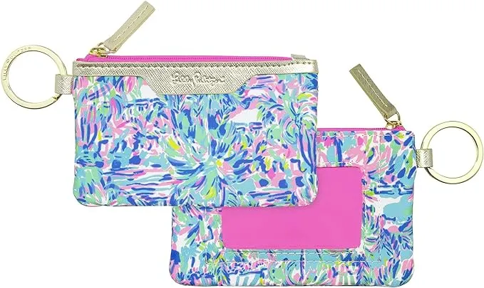 Lilly Pulitzer ID Holder Wallet, Pink Keychain Wallet with Zip Close, Cute Card and ID Case for Women, Shell Me Something Good