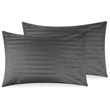 CALIFORNIA DESIGN DEN Soft & Silky 500 Thread Count 100% Cotton Sateen, Cool & Smooth with A Classic Opening, Set of 2 King Pillow Cases (Damask Stripe - Dark Gray)