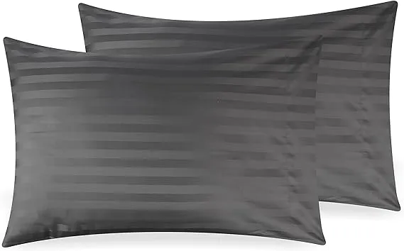 California Design Den Damask Striped 500 Thread Count King Pillow Case, Soft 100% Cotton Sateen, Cooling 2 King Pillowcases - Dark Gray