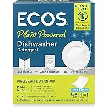 ECOS Dishwasher Detergent Sheets with Rinse Aid, Plastic-Free Packaging, 45ct, Liquidless