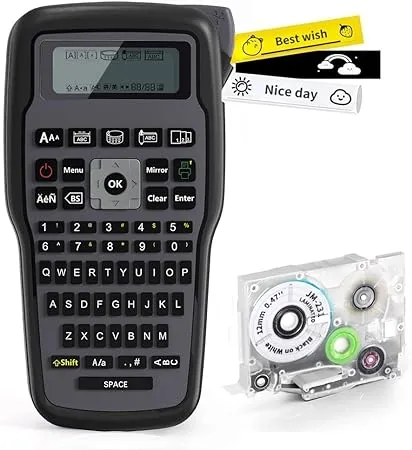 Label Maker Machine, E1000 Portable Hand-Held Label Printer with Tape, Qwerty