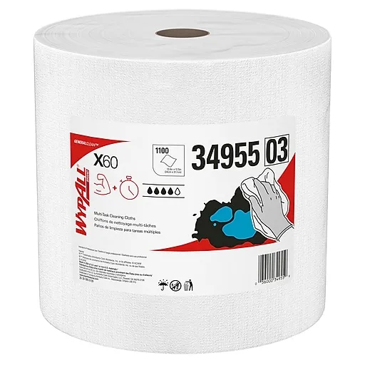 WypAll General Clean X60 Multi-Task Cleaning Cloths (34955), Jumbo Roll, White, 1,100 Sheets / Roll, 1 Roll / Case