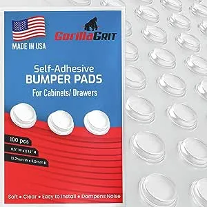 GorillaGrit Pack of 100 Cabinet Door Bumpers - Made in USA - 1/2 Diameter Clear Adhesive Pa