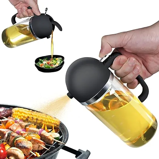 CXINYI 17oz Olive Oil Dispenser - 2 in 1 Oil Dispenser and Oil Sprayer - 500ml Oil Bottle with Pourer - Oil Sprayer for Cooking, Kitchen, Salad, Barbecue Black Pro