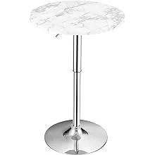 LDAILY Moccha Round Pub Table, Bistro Table w/Height Adjustable & 360°Swivel, Marble Cocktail Pub Table w/Anti-Slip Base for Home, Office Bar Table (2, White)