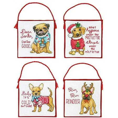 CHRISTMAS PUPS Ornaments Dimensions Counted Cross Stitch Kit 70-08972 New Sealed