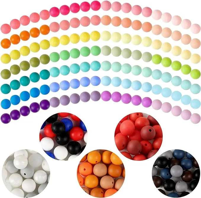 240PCS Silicone Beads, 48 Colors 15mm Silicone Beads Bulk Soft Round Silicone Beads for Keychain Making, Rubber Loose Bead for Bracelets Silicone Beads for Necklace Lanyards Stocking Stuffers for Kids